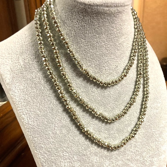 Hammered Gold Beaded Multi length Fashion Necklace NYC Boutique NWOT - Picture 2 of 11